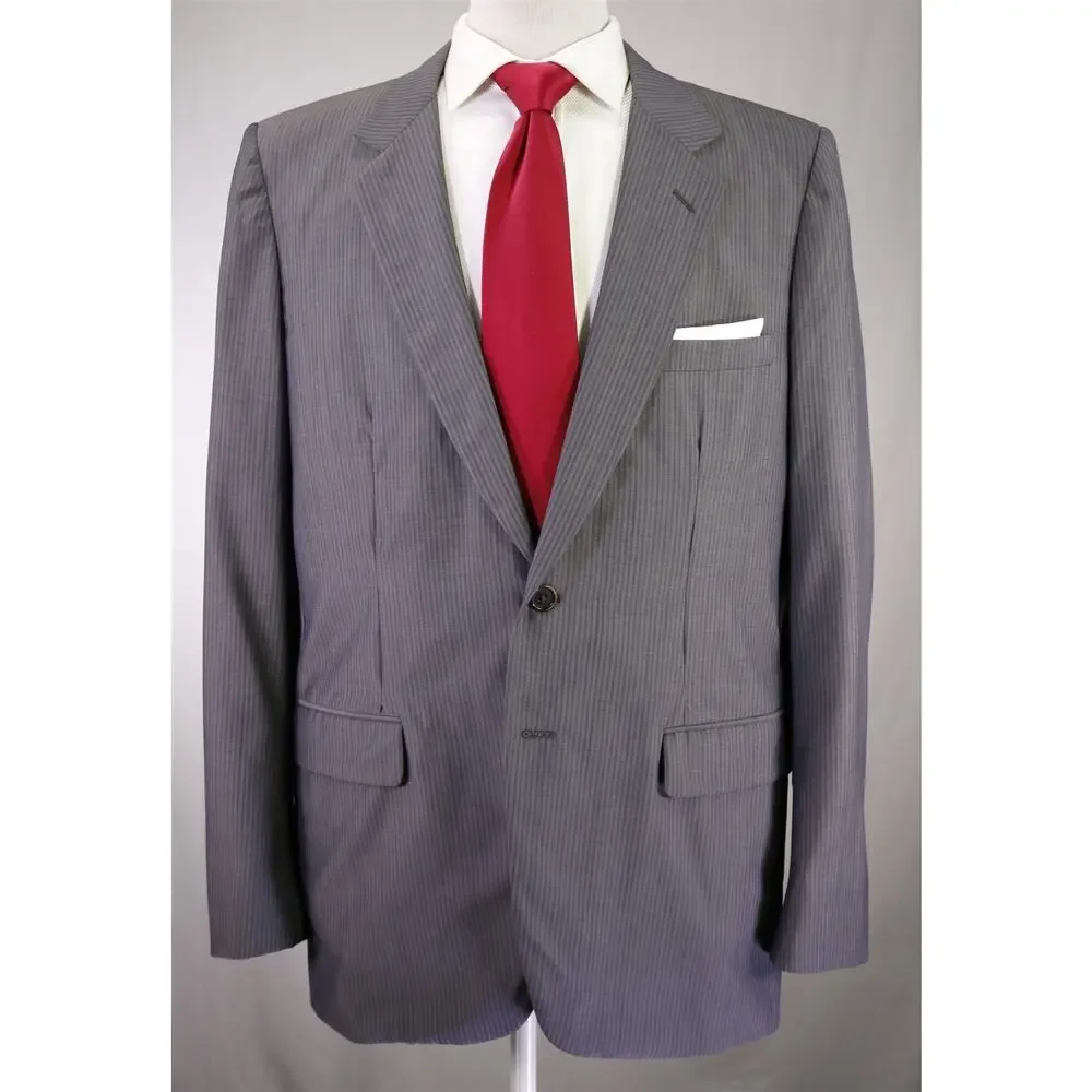 Prada Gray Tonestripe Wool Silk 2-Btn Blazer Jacket 46R